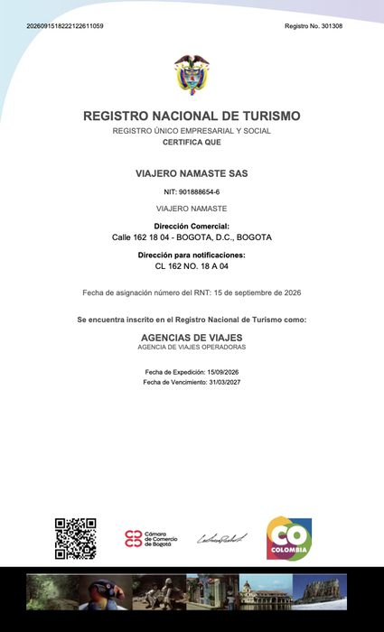 Certificado Registro Nacional de Turismo